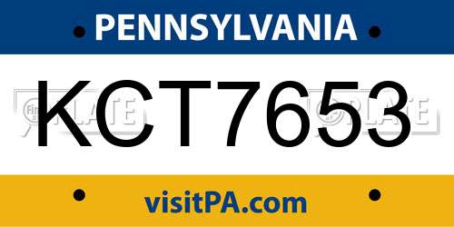KCT7653 Pennsylvania License Plate