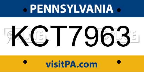 KCT7963 Pennsylvania License Plate