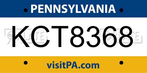 KCT8368 Pennsylvania License Plate