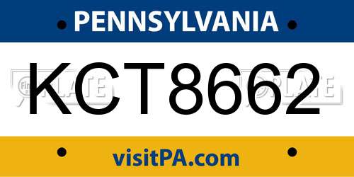 KCT8662 Pennsylvania License Plate