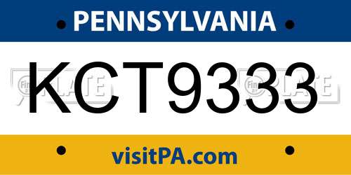 KCT9333 Pennsylvania License Plate