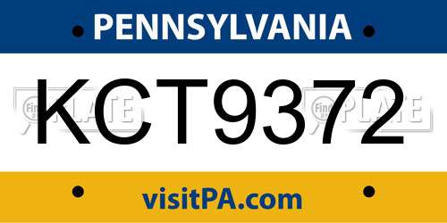 KCT9372 Pennsylvania License Plate
