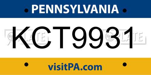 KCT9931 Pennsylvania License Plate