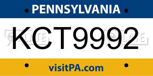 KCT9992 Pennsylvania License Plate