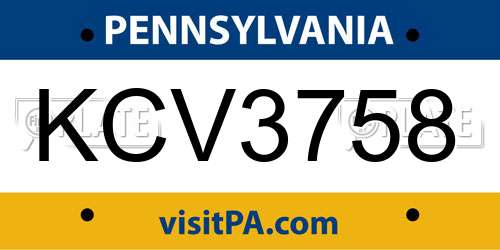 KCV3758 Pennsylvania License Plate