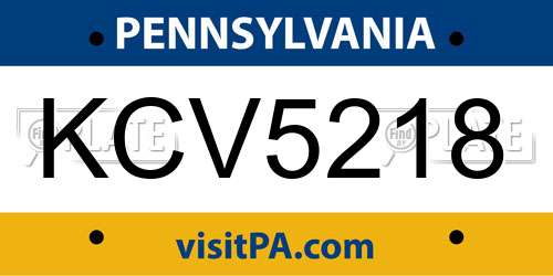 KCV5218 Pennsylvania License Plate
