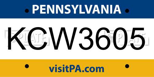 KCW3605 Pennsylvania License Plate