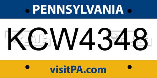 KCW4348 Pennsylvania License Plate