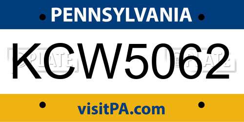 KCW5062 Pennsylvania License Plate