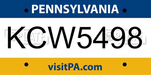 KCW5498 Pennsylvania License Plate
