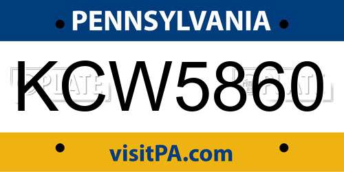 KCW5860 Pennsylvania License Plate