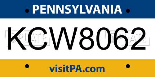 KCW8062 Pennsylvania License Plate