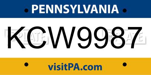 KCW9987 Pennsylvania License Plate