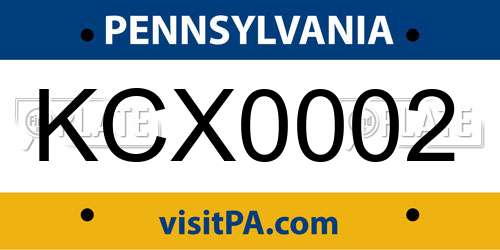 KCX0002 Pennsylvania License Plate
