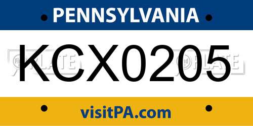 KCX0205 Pennsylvania License Plate