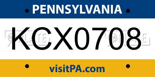 KCX0708 Pennsylvania License Plate