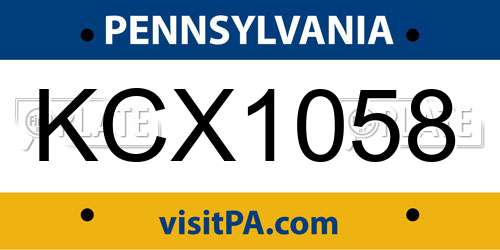 KCX1058 Pennsylvania License Plate