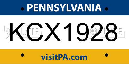 KCX1928 Pennsylvania License Plate