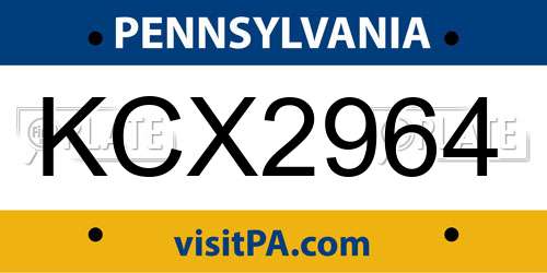 KCX2964 Pennsylvania License Plate
