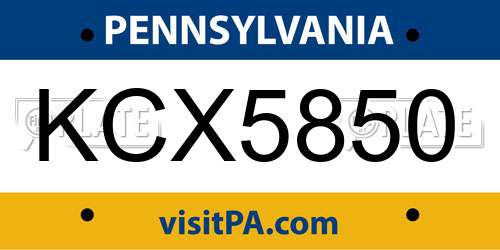 KCX5850 Pennsylvania License Plate