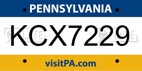 KCX7229 Pennsylvania License Plate