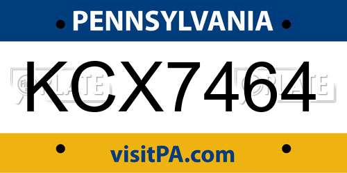 KCX7464 Pennsylvania License Plate