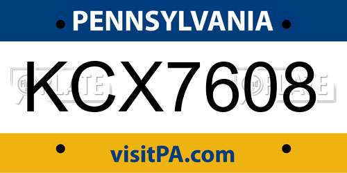 KCX7608 Pennsylvania License Plate