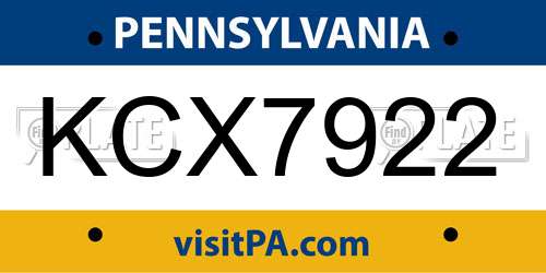 KCX7922 Pennsylvania License Plate