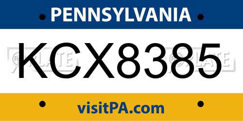KCX8385 Pennsylvania License Plate