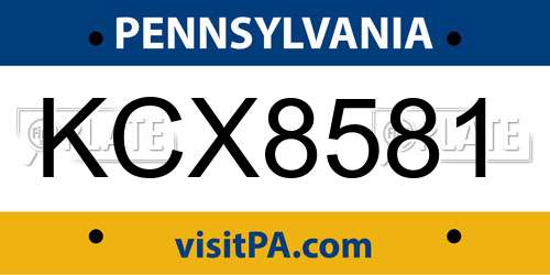 KCX8581 Pennsylvania License Plate
