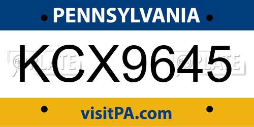 KCX9645 Pennsylvania License Plate