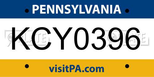 KCY0396 Pennsylvania License Plate