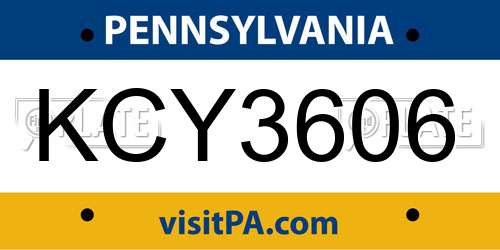 KCY3606 Pennsylvania License Plate