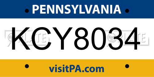 KCY8034 Pennsylvania License Plate