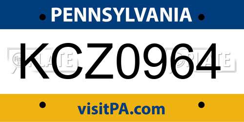KCZ0964 Pennsylvania License Plate