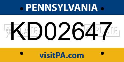 KD02647 Pennsylvania License Plate