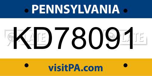 KD78091 Pennsylvania License Plate