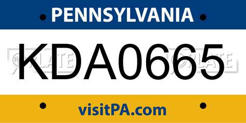 KDA0665 Pennsylvania License Plate