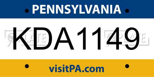 KDA1149 Pennsylvania License Plate