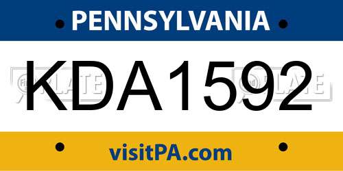 KDA1592 Pennsylvania License Plate