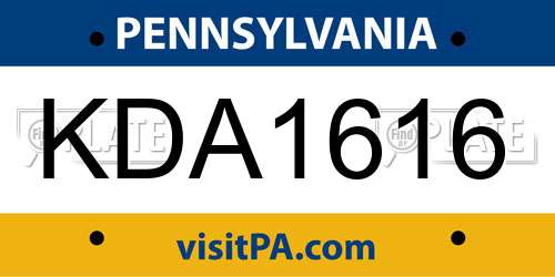 KDA1616 Pennsylvania License Plate