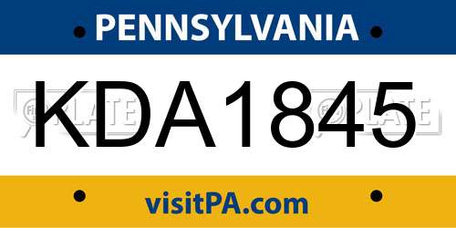 KDA1845 Pennsylvania License Plate