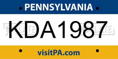 KDA1987 Pennsylvania License Plate