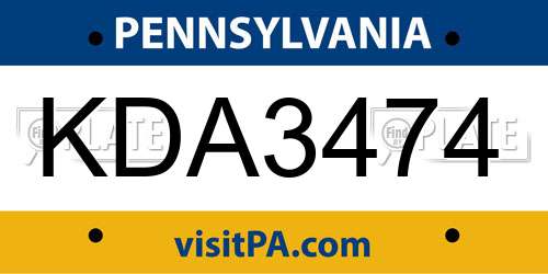 KDA3474 Pennsylvania License Plate