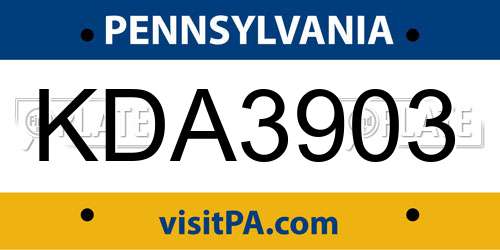 KDA3903 Pennsylvania License Plate