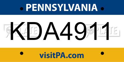 KDA4911 Pennsylvania License Plate