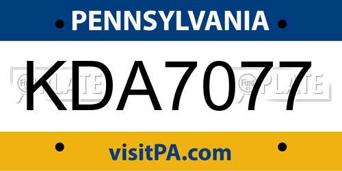 KDA7077 Pennsylvania License Plate