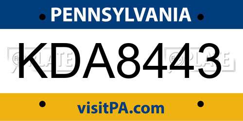 KDA8443 Pennsylvania License Plate