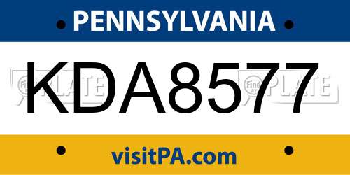 KDA8577 Pennsylvania License Plate