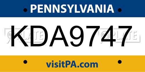 KDA9747 Pennsylvania License Plate